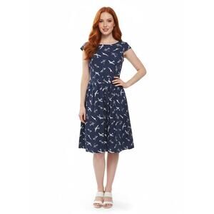 Emily & Fin Navy Airplane Print Cotton Dress Sz M